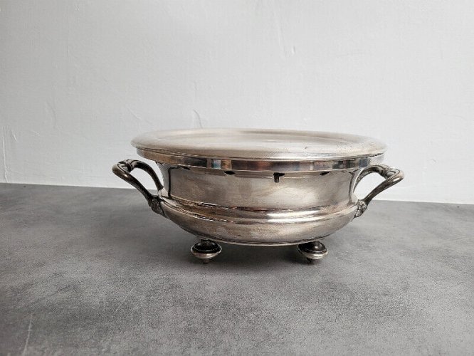 CHAUFFE PLAT EN METAL ARGENTE ANCIEN DU XIX ème SIECLE