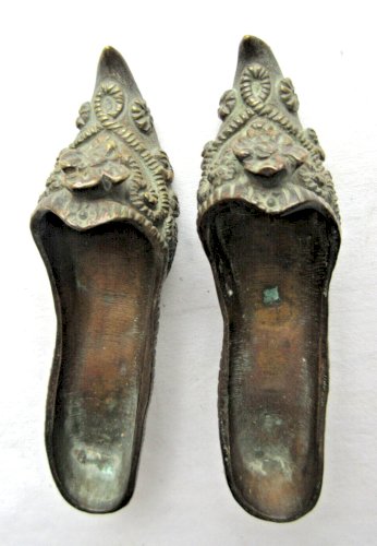 Chaussures femme, escarpins, ballerines bronze sculpté de fleurs: Napoléon III