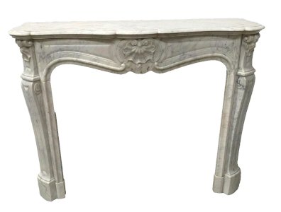Louis XV style white veined marble fireplace 20th century