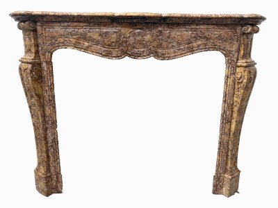 Louis XV Style Fireplace Pompadour Model Speckled Breccia Marble 19th Century