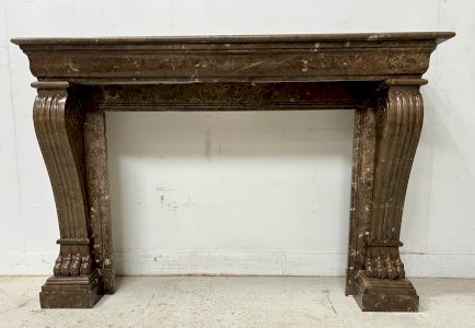 Napoleon III fireplace with claw feet in speckled marble, 19th century.