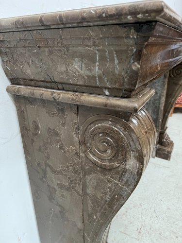 Cheminée Napoléon III a pieds griffes en marbre moucheté XIX siècle