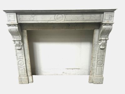 Napoleon III fireplace in veined white marble, 19th century