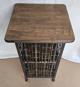 Chevet - guéridon en fer forgé et teck