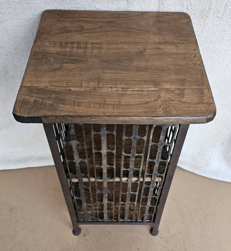 Chevet - guéridon en fer forgé et teck