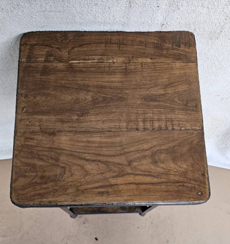 Chevet - guéridon en fer forgé et teck