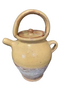 chevrette gargoulette cruche terre vernisée jaune art populaire numérotée 2