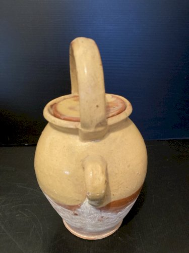 chevrette gargoulette cruche terre vernisée jaune art populaire numérotée 2