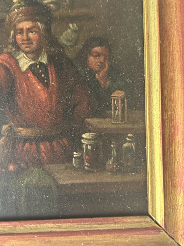 Chez l’alchimiste : huile sur plaque de cuivre. XIX eme siècle 