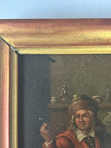 Chez l’alchimiste : huile sur plaque de cuivre. XIX eme siècle 