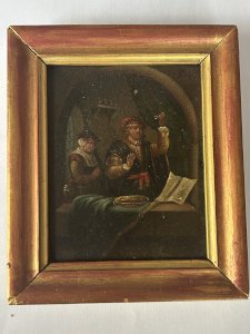 « Chez le médecin » huile sur plaque de cuivre