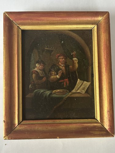 « Chez le médecin » huile sur plaque de cuivre