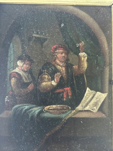 « Chez le médecin » huile sur plaque de cuivre