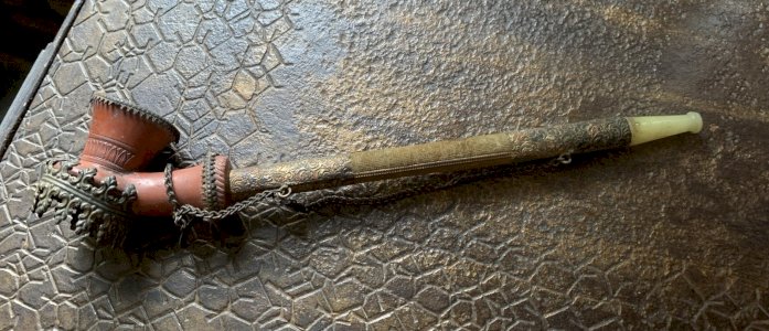 Ottoman chibouk terracotta amber ouraline tophane signed Dorgest Constantinople