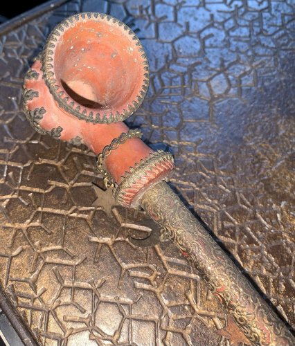 Chibouk ottoman terre cuite ambre ouraline tophané signé Dorgest Constantinople