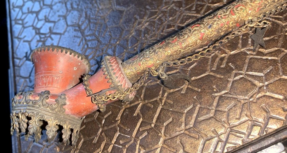 Chibouk ottoman terre cuite ambre ouraline tophané signé Dorgest Constantinople