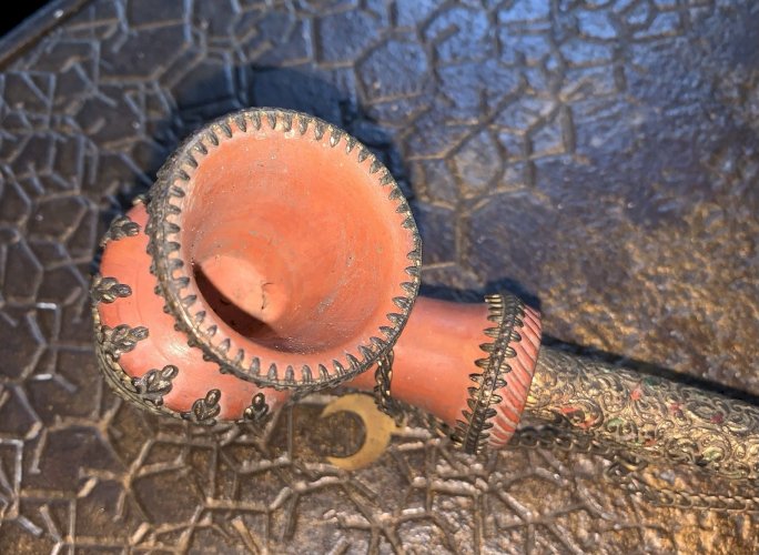 Chibouk ottoman terre cuite ambre ouraline tophané signé Dorgest Constantinople