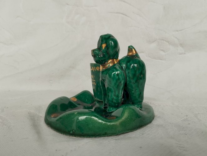 Chien vert en barbotine avec récipient – Vallauris, années 50