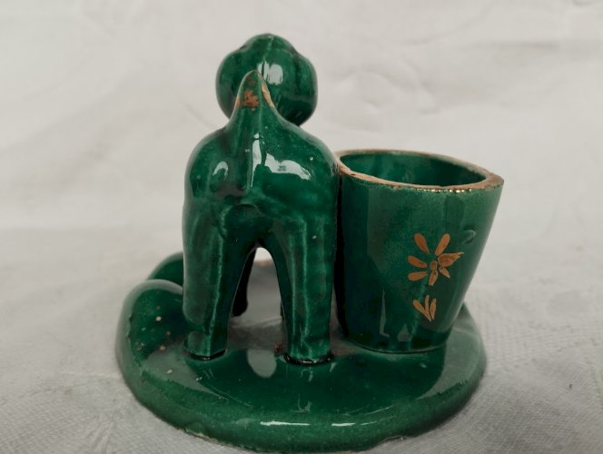 Chien vert en barbotine avec récipient – Vallauris, années 50