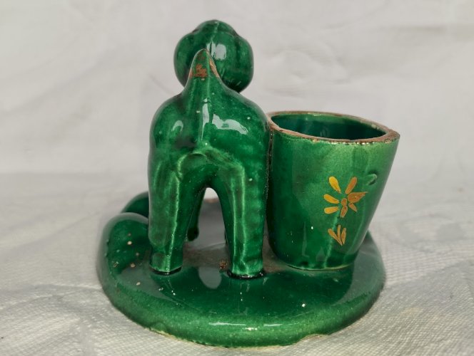 Chien vert en barbotine avec récipient – Vallauris, années 50