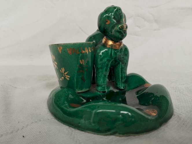 Chien vert en barbotine avec récipient – Vallauris, années 50
