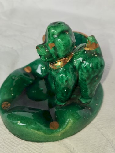 Chien vert en barbotine avec récipient – Vallauris, années 50