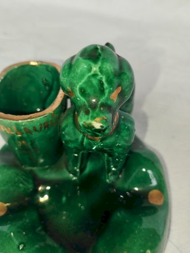 Chien vert en barbotine avec récipient – Vallauris, années 50