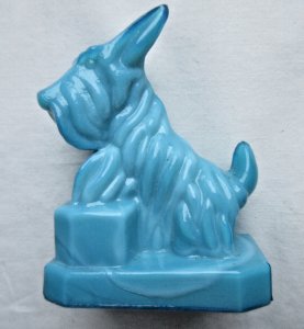 Art Deco WESTIE Dog in blue opaline, figurine, display object