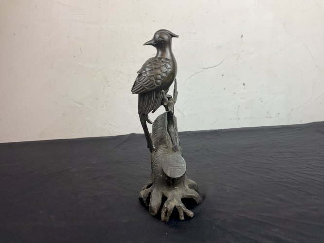 CHINE ANCIENNE BRULE PARFUM SCULPTURE OISEAUX DU PARADIS EN BRONZE .