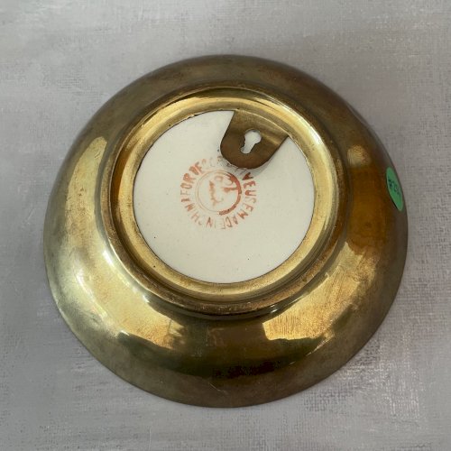 CHINE petite assiette porcelaine chinoise et laiton décor oiseau exotique fleurs