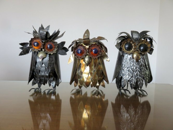 CHOUETTE, HIBOU BRUTALISTE EN TOLE DORE STYLE CURTIS JERE ANNEES 60 70