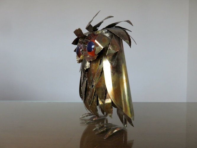 CHOUETTE, HIBOU BRUTALISTE EN TOLE DORE STYLE CURTIS JERE ANNEES 60 70