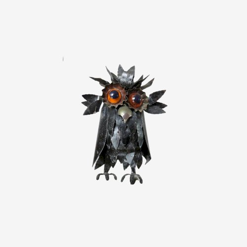 CHOUETTE, HIBOU BRUTALISTE EN TOLE NOIRCIE STYLE CURTIS JERE ANNEES 60 70