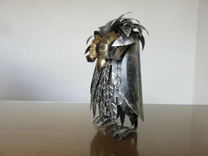CHOUETTE, HIBOU BRUTALISTE EN TOLE STYLE CURTIS JERE HONG- KONG ANNEES 60 70