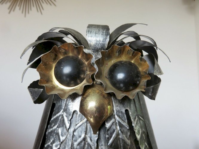 CHOUETTE, HIBOU BRUTALISTE EN TOLE STYLE CURTIS JERE HONG- KONG ANNEES 60 70