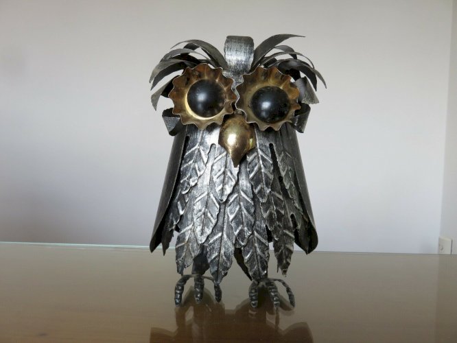 CHOUETTE, HIBOU BRUTALISTE EN TOLE STYLE CURTIS JERE HONG- KONG ANNEES 60 70