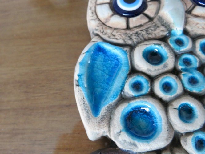 CHOUETTE, HIBOU ERA ESPELT, LEMBO EN CERAMIQUE EMAILLEE ANNEES 60 70 VINTAGE