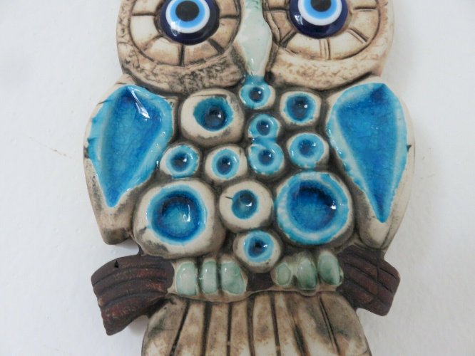 CHOUETTE, HIBOU ERA ESPELT, LEMBO EN CERAMIQUE EMAILLEE ANNEES 60 70 VINTAGE