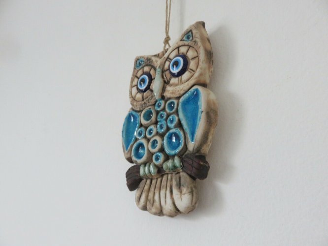 CHOUETTE, HIBOU ERA ESPELT, LEMBO EN CERAMIQUE EMAILLEE ANNEES 60 70 VINTAGE
