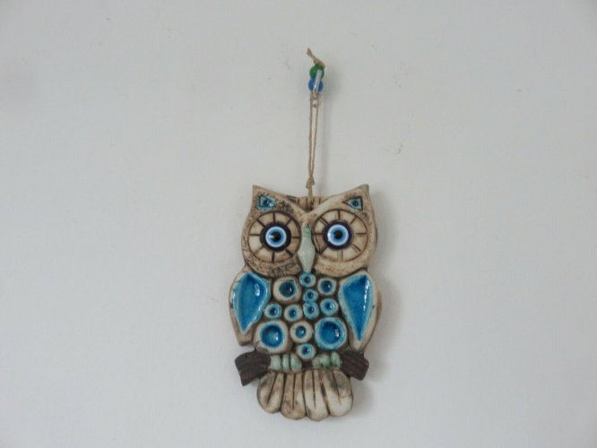 CHOUETTE, HIBOU ERA ESPELT, LEMBO EN CERAMIQUE EMAILLEE ANNEES 60 70 VINTAGE