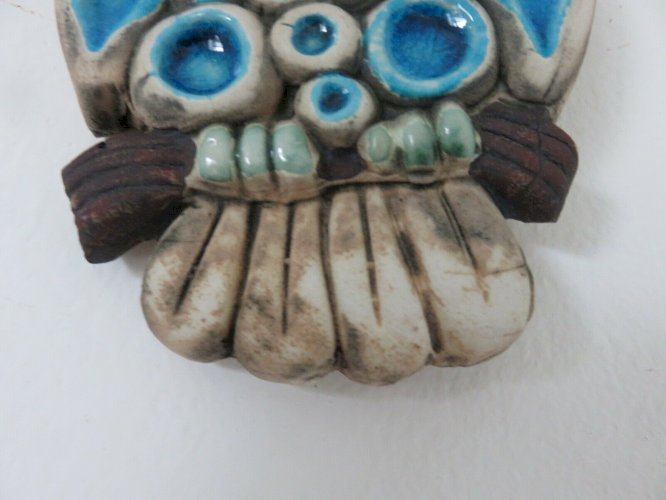 CHOUETTE, HIBOU ERA ESPELT, LEMBO EN CERAMIQUE EMAILLEE ANNEES 60 70 VINTAGE
