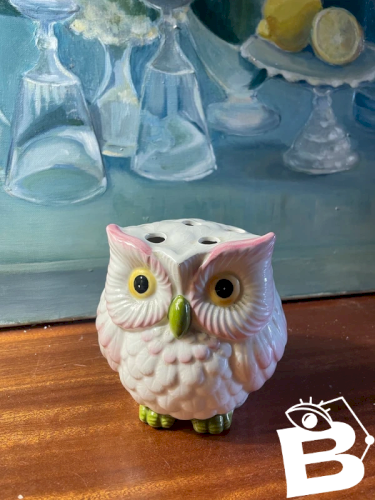 Chouette pique-fleurs en céramique vintage