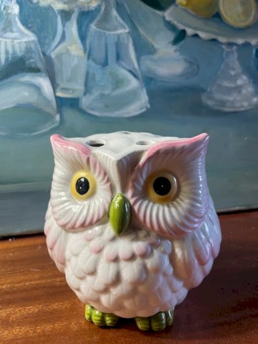Chouette pique-fleurs en céramique vintage