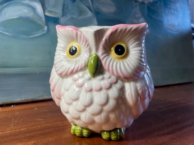 Chouette pique-fleurs en céramique vintage