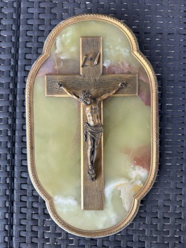 CHRIST EN BRONZE SUR SUPPORT EN ONYX RELIGION