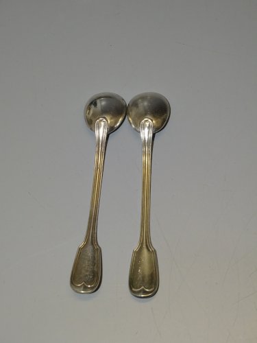 -CHRISTOFLE 2 PETITES CUILLERES METAL ARGENTE pour SALERONS COLLECTION   D