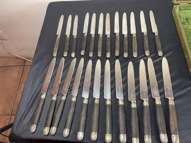 Christofle 24 couteaux Manche en ébène virole argent .