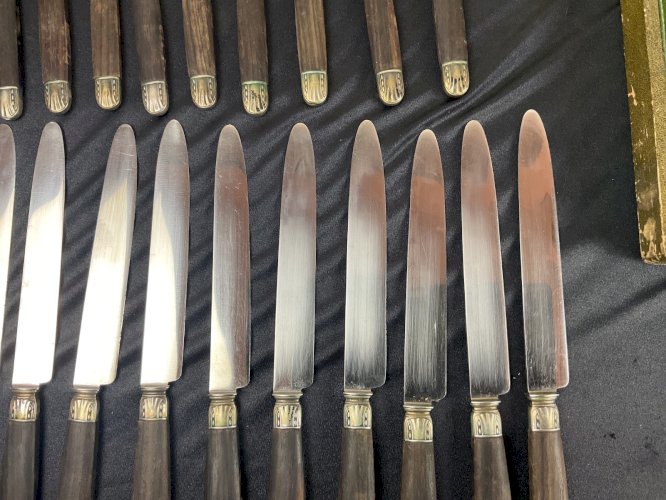 Christofle 24 couteaux Manche en ébène virole argent .