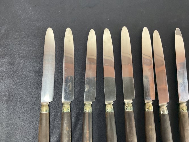 Christofle 24 couteaux Manche en ébène virole argent .