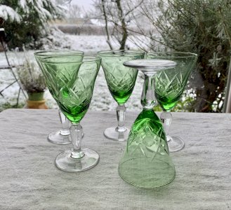 Five cut glass antique wine glasses